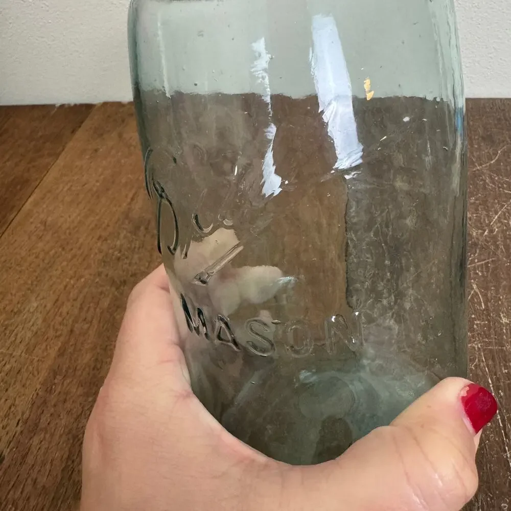 Antique‎ 1900-1910 Aqua Blue Ball Mason No Shoulder Lazy L Jar Zinc Lid